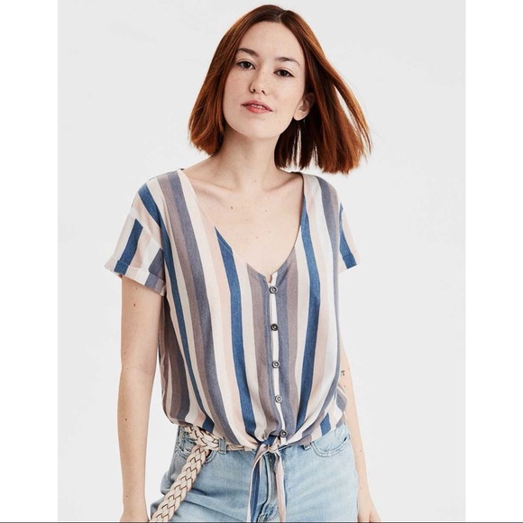 AMERICAN EAGLE | Striped Tie Front Shirt